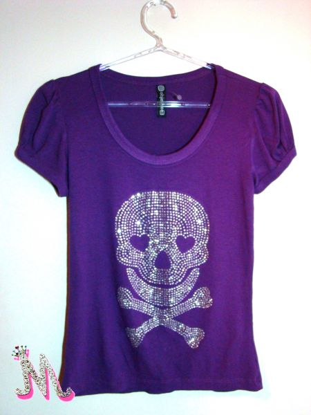 Camisa Caveira coração Prata - Strass