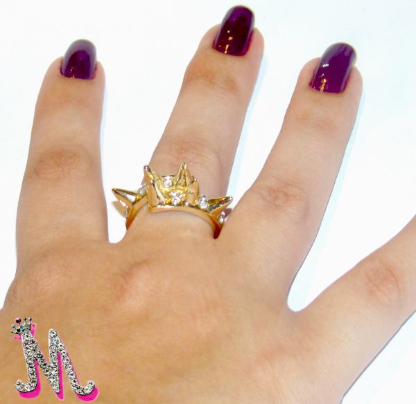 Anel Spike com strass - Dourado